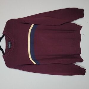 Vintage Y2K Grandpa Mens Sweater Size L Crewneck Maroon Striped Cotton